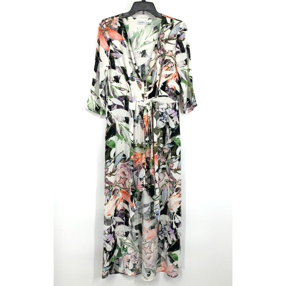 Johanne Beck Dress Floral Print V Neck Button Down Hi Lo Maxi - Picture 3 of 13